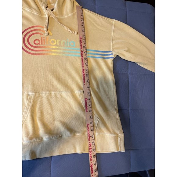 Old Navy Y2K Hoodie Women's Small Yellow California Rainbow Distressed - Picture 9 of 14